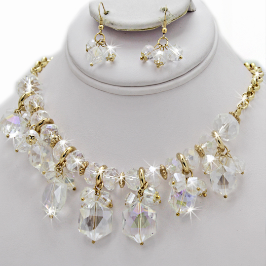 glass crystal necklace set with earrings