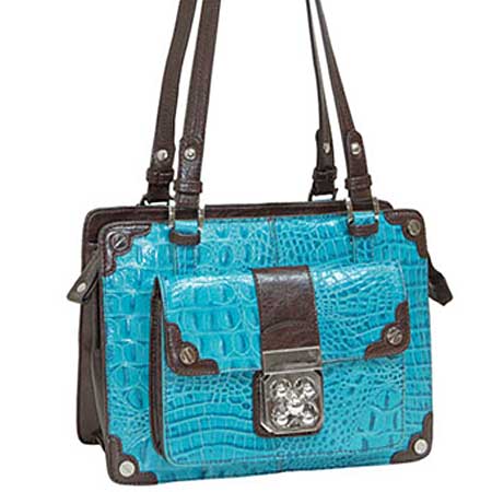 9905-TURQ - WHOLESALE GENUINE EMBOSSED LEATHER HANDBAGS