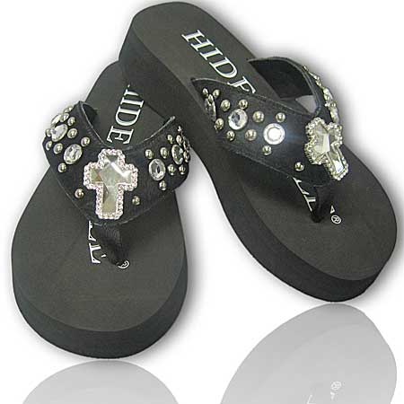 HNS166-XL - WHOLESALE HIDENSOLE WESTERN RHINESTONE FLIP FLOPS