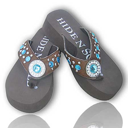 HNS366-L - WHOLESALE HIDENSOLE WESTERN RHINESTONE FLIP FLOPS