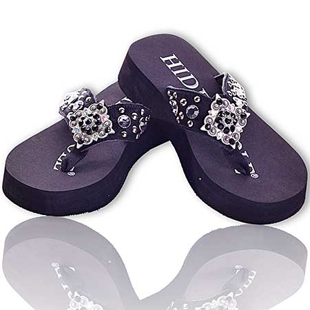 HNS473-L - WHOLESALE HIDENSOLE WESTERN RHINESTONE FLIP FLOPS