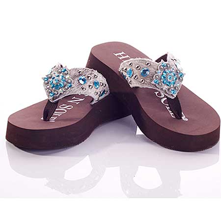 HNS-503 - WHOLESALE HIDENSOLE WESTERN RHINESTONE FLIP FLOPS