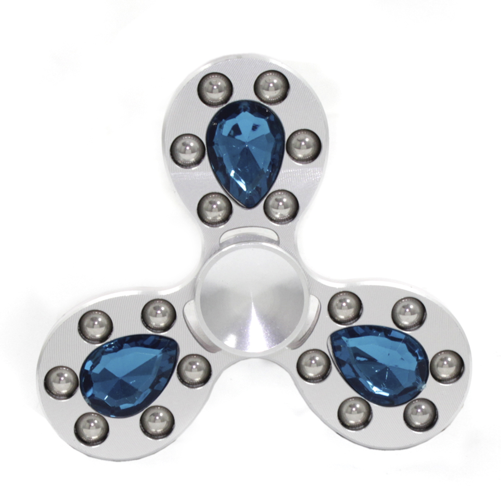 Silver Fidget Spinner with Blue Gemstones WHOLESALE