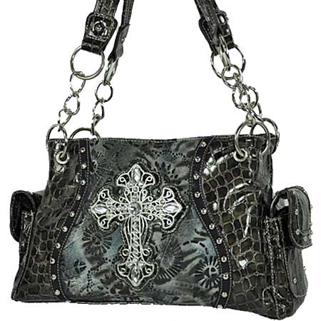 B001/LCR-939-BLACK - WHOLESALE WESTERN RHINESTONE PISTOL HANDBAGS