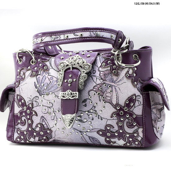 BFY-846-PURPLE - WHOLESALE WESTERN RHINESTONE HANDBAGS