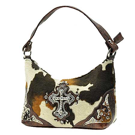 CROSS/BHW52-COW-BROWN - KIDS RHINESTONE CROSS HANDBAGS