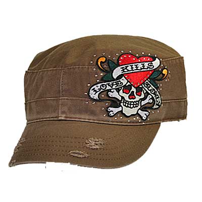 Wholesale Hats on Cadlks Brown   Wholesale Tattooed Rhinestone Cadet Caps Hats