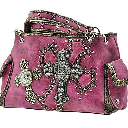 MB-893-HTPK - WHOLESALE RHINESTONE CROSS HANDBAGS