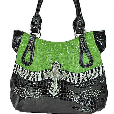 ML/LCR-960-GREEN - WHOLESALE RHINESTONE CROSS HANDBAGS