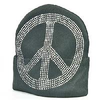 BEAN-N-LG/PEACE - WHOLESALE RHINESTONE STUDDED BEANIE CAPS/BEANIES